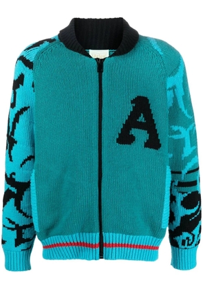 Aries logo-intarsia zip-up cardigan - Blue