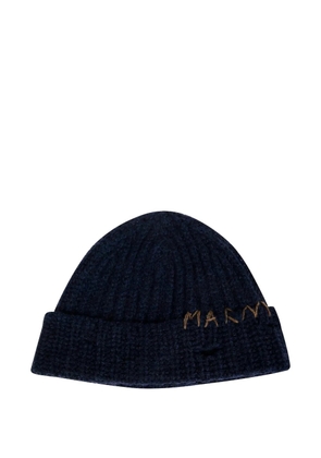 Marni embroidered-logo beanie hat - Blue