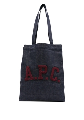 A.P.C. medium logo-embroidered denim tote bag - Blue