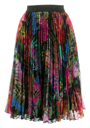 Philipp Plein jungle rock print pleated skirt - Black