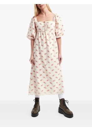Notes du Nord puff-sleeve floral-print midi dress - Neutrals