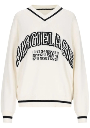 MM6 Maison Margiela logo-knit v-neck jumper - White
