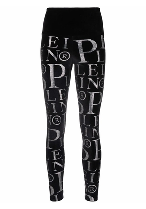 Philipp Plein Velvet logo-print high-waisted leggings - Black
