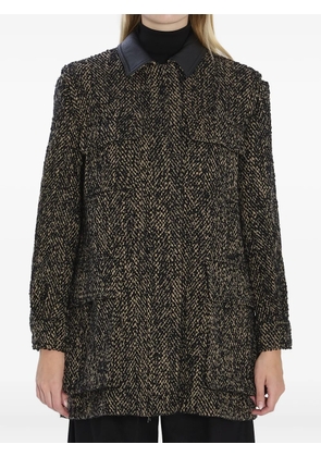 Max Mara Angio herringbone leather-collar jacket - Brown