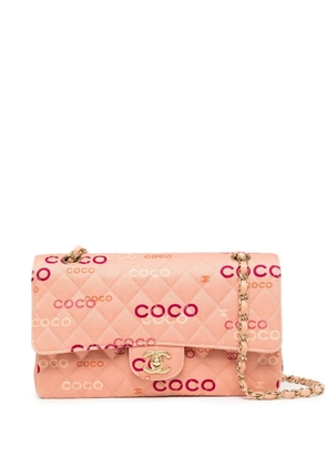 CHANEL Pre-Owned 2002 logo print Double Flap shoulder bag - Pink