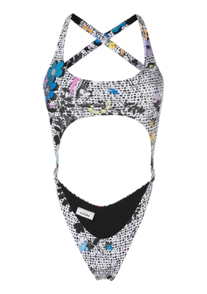 Amir Slama graphic-print cut-out detailing swimsuit - Multicolour