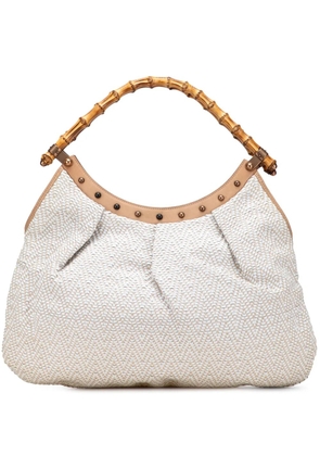 Gucci Pre-Owned 2000-2015 Woven Leather Bamboo Studded hobo bag - White