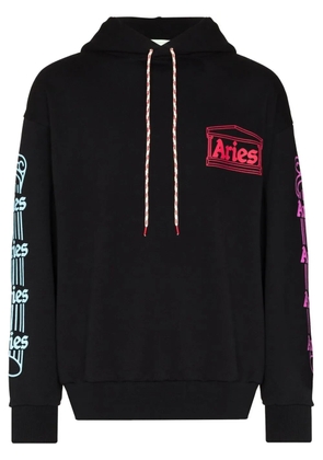 Aries logo-print drawstring hoodie - Black