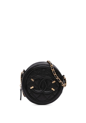 CHANEL Pre-Owned 2019 Caviar CC Filigree Round Clutch with Chain crossbody bag - Black