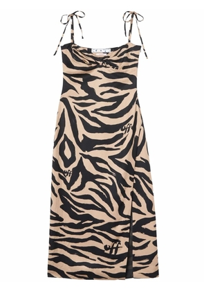 Off-White zebra print side-slit dress - Neutrals