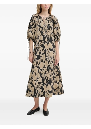 SAMSOE SAMSOE floral print puff-sleeve midi dress - Neutrals