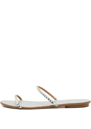 Aquazzura Pre-owned crystal-embellished leather flat sandals - Silver