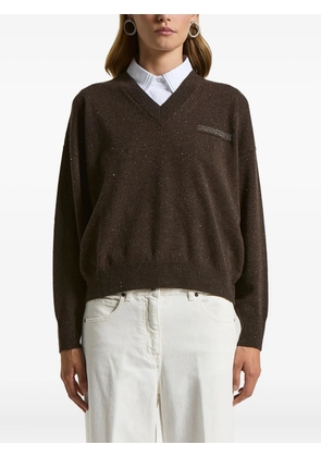 Peserico V-neck embellished sweater - Brown