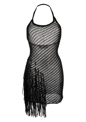1017 ALYX 9SM fringe-trim crochet-knit mini dress - Black