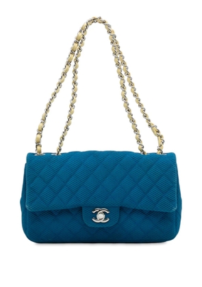 CHANEL Pre-Owned 2009-2010 Medium Quilted Perforated Jersey Single Flap shoulder bag - Blue