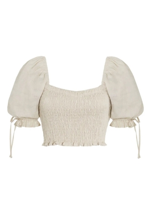 Faithfull the Brand Lisanza smocked puff-sleeve top - Neutrals