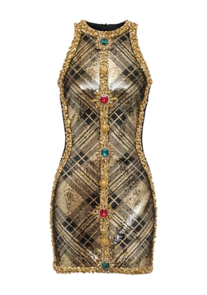 Balmain plaid jewel-embellished sleeveless dress - Gold