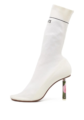 VETEMENTS pre-owned knit rose heel ankle boots - White