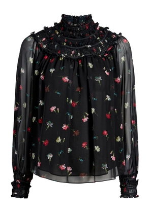 Cinq A Sept floral-print smocked blouse - Black