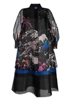 SHIATZY CHEN see-through printed silk coat - Black