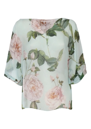 Clips rose-print batwing-sleeved top - Blue