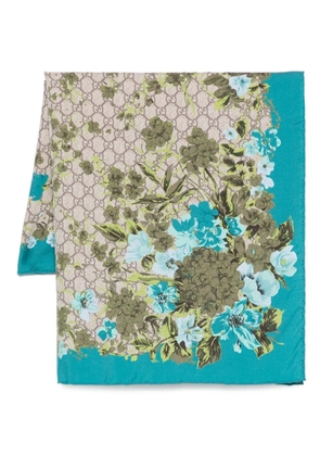 Gucci floral GG-pattern scarf - Blue