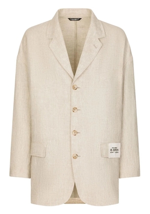 Dolce & Gabbana logo-patch single-breasted blazer - Neutrals