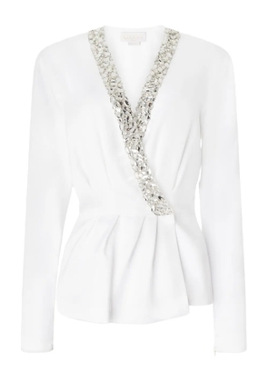 Genny crystal-embellished wrap blouse - White