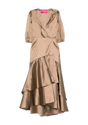 MIAU by Clara Rotescu Amelia lace-trimmed ruffled dress - Brown