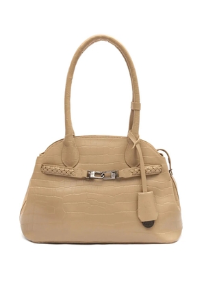Isla croc-embossed braided shoulder bag - Neutrals