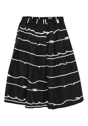 Black Comme Des Garçons pleated graphic-print midi skirt