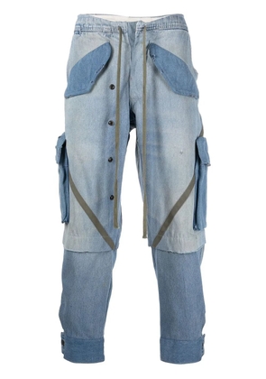 Greg Lauren panelled tapered jeans - Blue