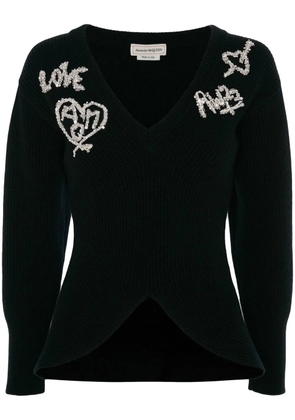 Alexander McQueen belted long-sleeve knit top - Black
