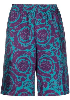 Versace Barocco Silhouette-print silk shorts - Blue