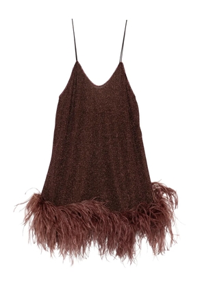 Oséree feather-detail V-neck mini dress - Brown