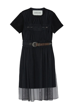 Andersson Bell mesh belted midi dress - Black