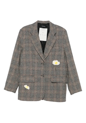 Song For The Mute floral-appliqué plaid blazer - Grey