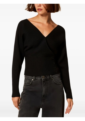 TWINSET ribbed-knit cross-front sweater - Black