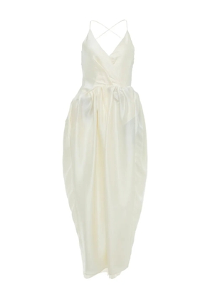 YANGKEHAN cross-back gathered silk dress - White