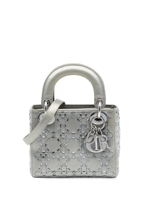 Christian Dior Pre-Owned 2018 Mini Satin Cannage Strass Crystal Embellished Lady Dior satchel - Grey