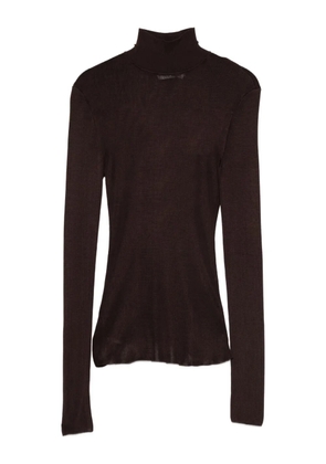Self-Portrait high-neck ribbed top - Brown