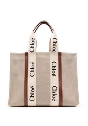 Chloé large Woody cotton tote bag - Neutrals