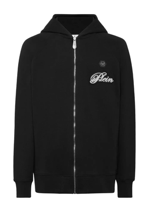Philipp Plein zip-up logo-patch hoodie - Black