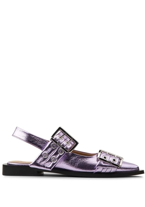 GANNI buckle-detail metallic ballet flats - Purple