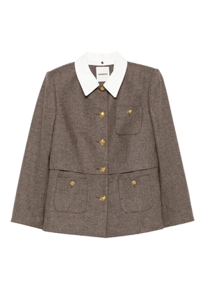 SANDRO houndstooth detachable-collar jacket - Brown