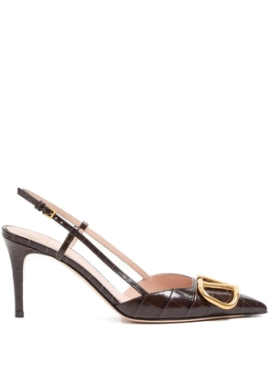 Valentino Garavani Vlogo crocodile-effect slingback pumps - Brown