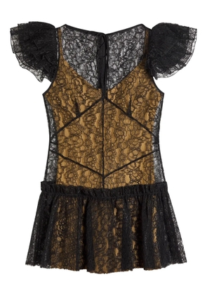 De La Vali Nephele ruffled-sleeve lace-overlay mini dress - Black