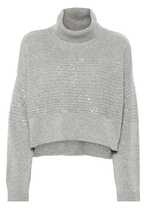 TWINSET sequined-stripes roll-neck jumper - Grey