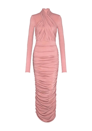 Balmain cross-neck pleated midi dress - Pink