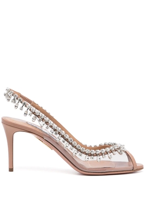 Aquazzura Temptation Crystal 75mm slingback pumps - White
